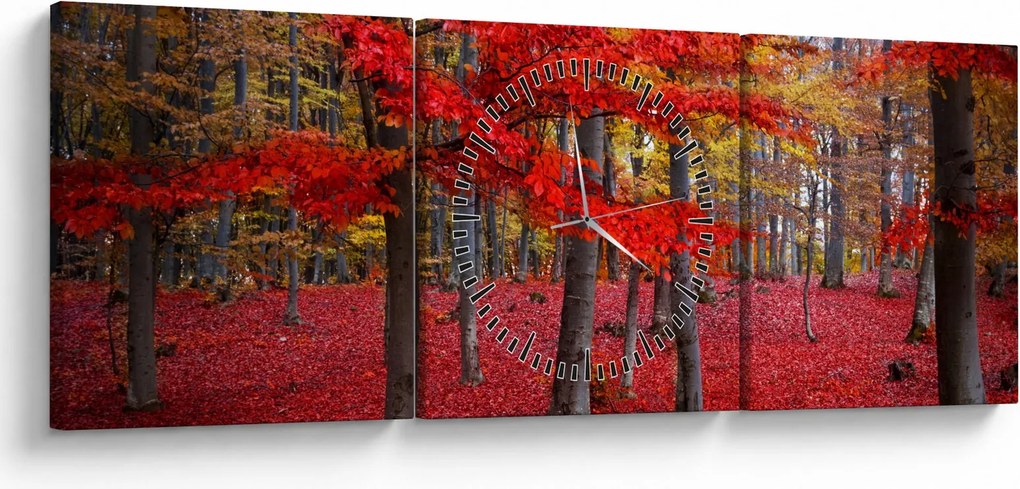 Obraz - Červený les (s hodinami) (90x30 cm)