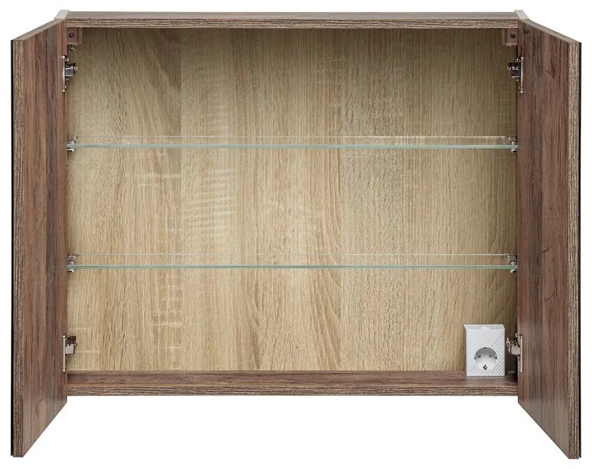 Závesná kúpeľňová skrinka so zrkadlom Santa Fe 84-80-A-2D sivohnedá