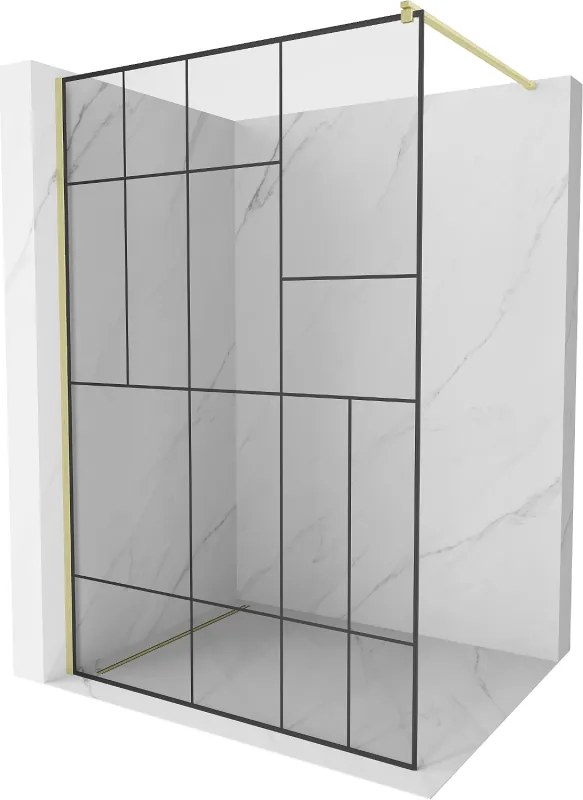 Mexen Kioto, sprchová zástena Walk-In 110 x 200 cm, 8mm číre sklo čierny vzor, zlatý matný profil, 800-110-101-55-78