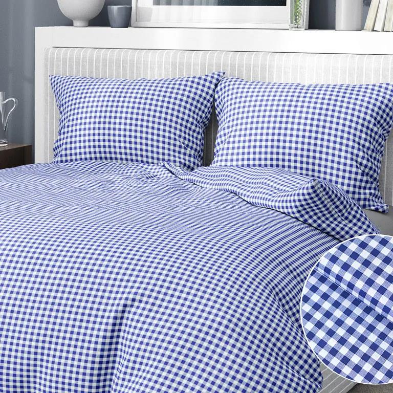 Goldea tradičné bavlnené posteľné obliečky - vzor 802 modré a biele kocky 140 x 200 a 70 x 90 cm