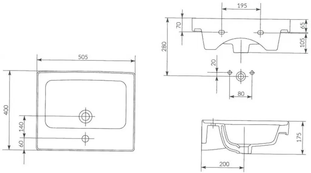 Cersanit Crea BOX skrinkové umývadlo 50cm, biela, K114-005