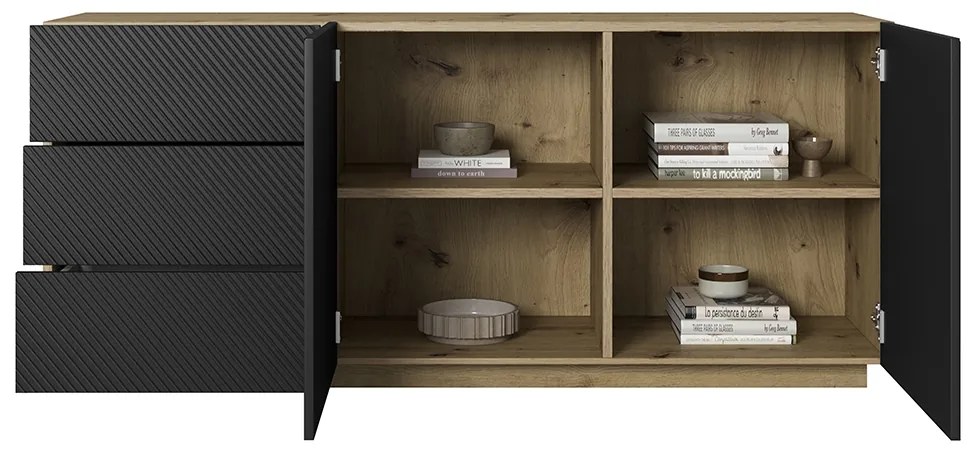 Komoda Asha 167 cm na sokli - artisan / čierny mat
