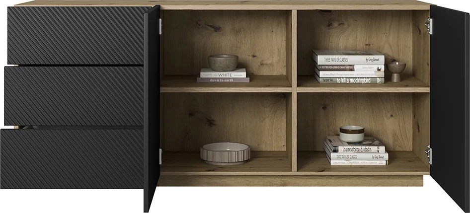 Komoda so zásuvkami Asha 167 cm dvojdverová - dub artisan / čierny mat