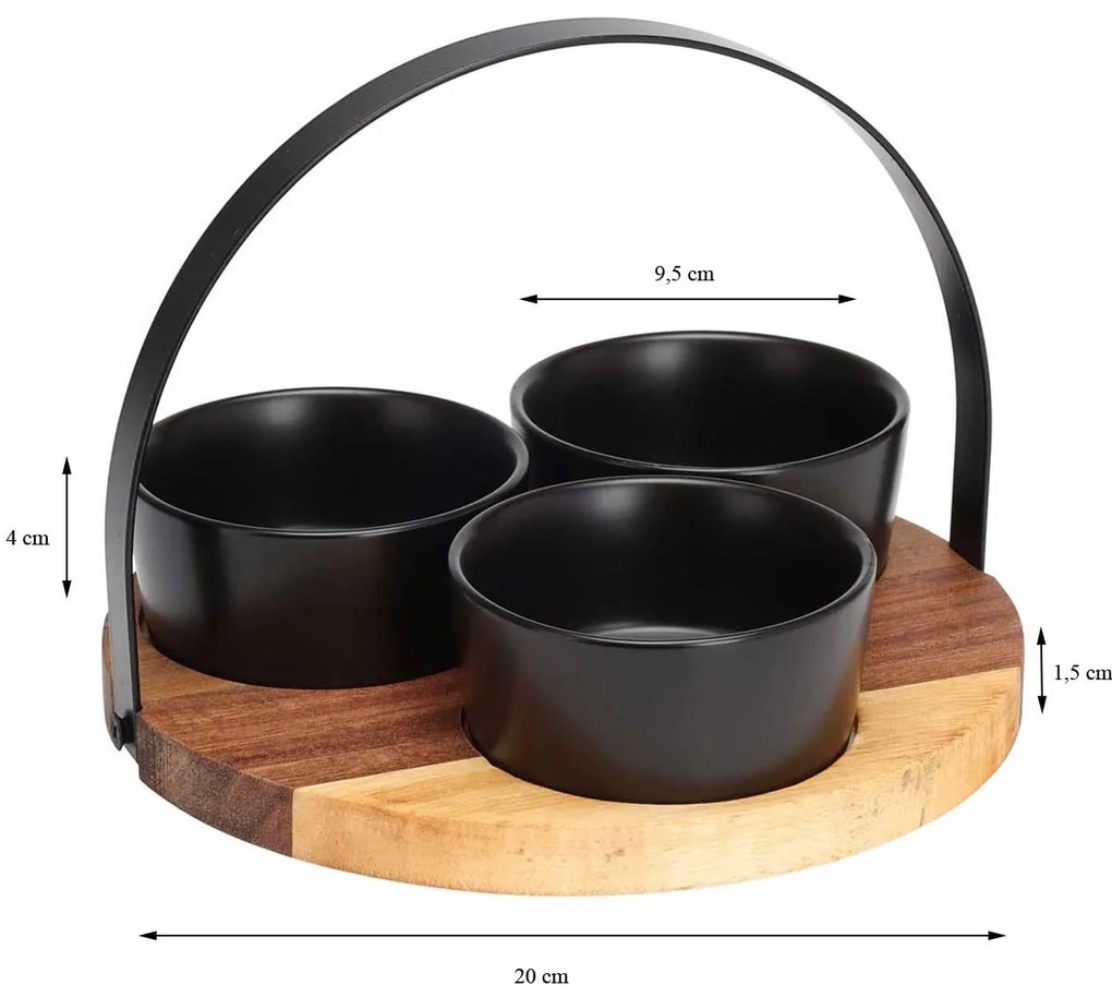 Kameninová servírovacia miska Black 9,5x4 cm sada 3ks