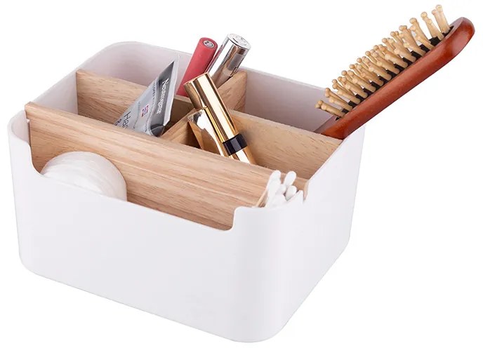 ALTOM Organizér s bambusovými prepážkami, biely OWELEK, 18x14x10