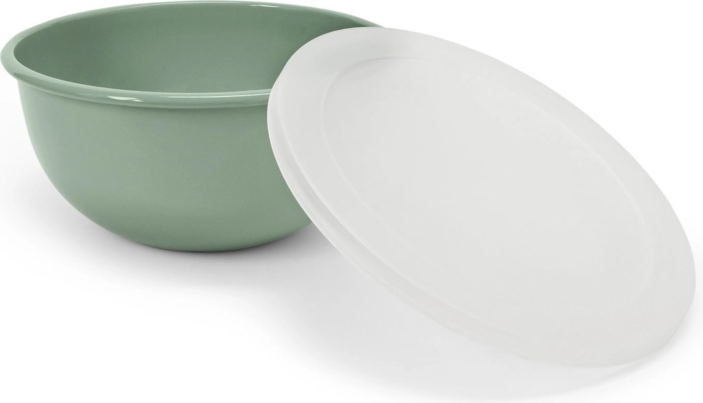 Smaltovaná misa s vekom na servírovanie a prípravu pokrmov