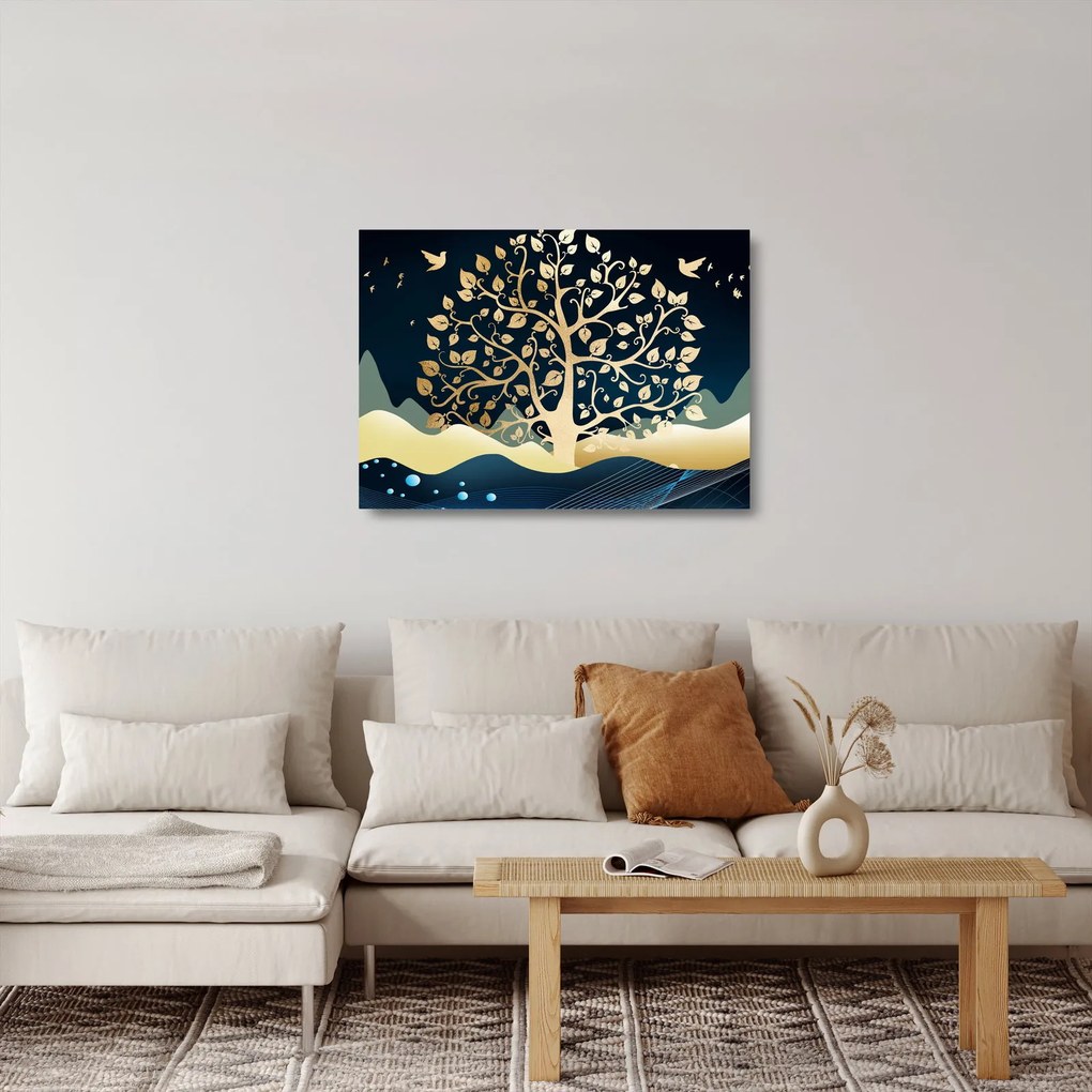 Sklenený obraz zlatého stromu (70x50 cm)