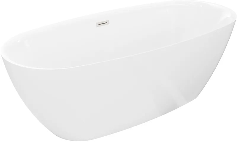 Mexen Luvo Slim, voľne stojaca vaňa 170 × 75 cm, biela lesklá, oceľový prepad, 52801707500-97