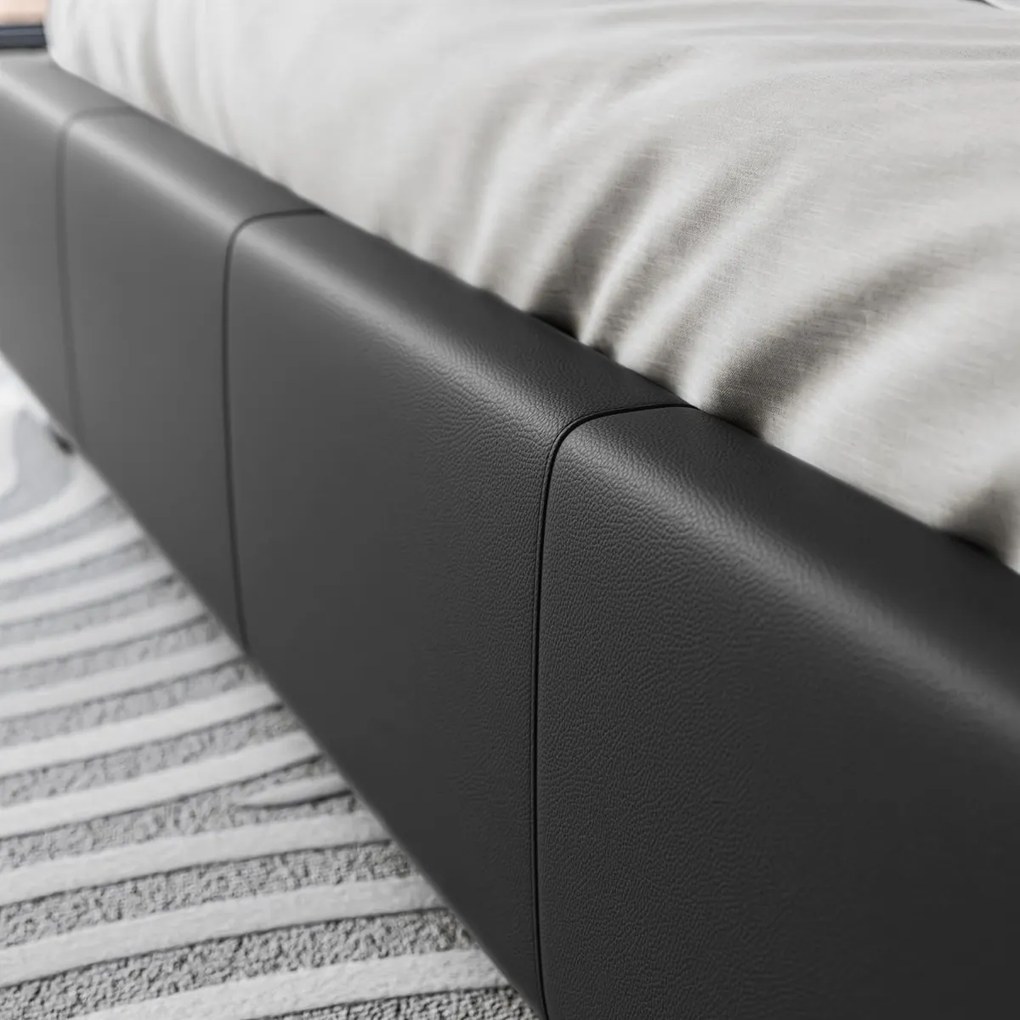 LUISI 160X200 ČALÚNENÁ MANŽELSKÁ POSTEĽ ČIERNA EKO-KOŽA S ÚLOŽNÝM PRIESTOROM