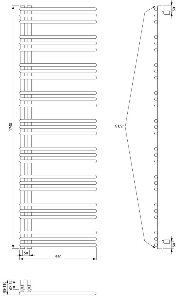 Aqualine Aqualine, POSEIDON vykurovacie teleso 550x1740mm, čierna matná, PS517B