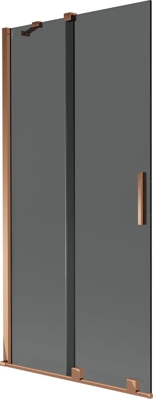 Mexen Velar, 2-krídlová posuvná vaňová zástena 90 x 150 cm, 8mm šedé sklo, ružové zlato, 896-090-000-41-60