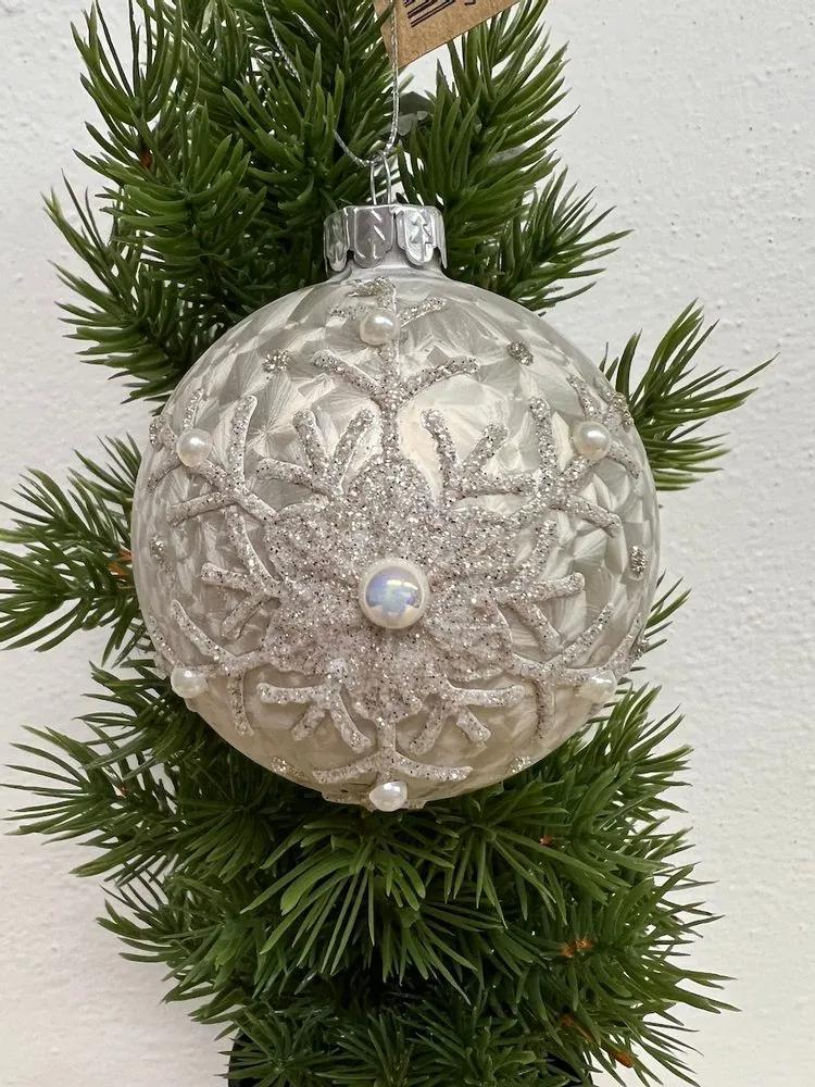 Vianočná sklenená ozdoba so snehovou vločkou hnedá/béžová 1ks, 8 cm - 2