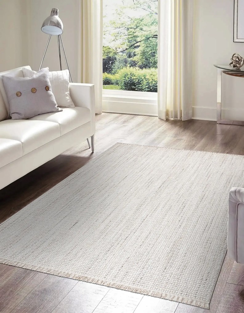 Koberec NANO EO78C Melanž, slučkový, plocho tkaný, sivo-biely