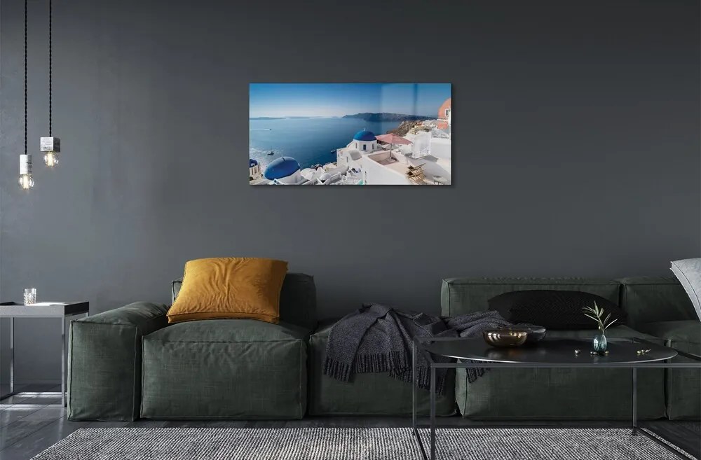 Sklenený obraz Grécko sea panorama budov 100x50 cm