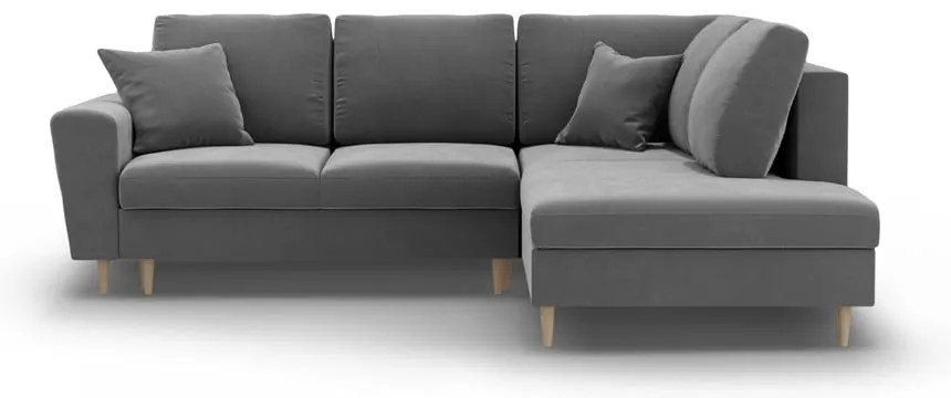 Svetlosivá zamatová rozkladacia/s úložným priestorom rohová pohovka (pravý roh/do L) Kyoto – Cosmopolitan Design