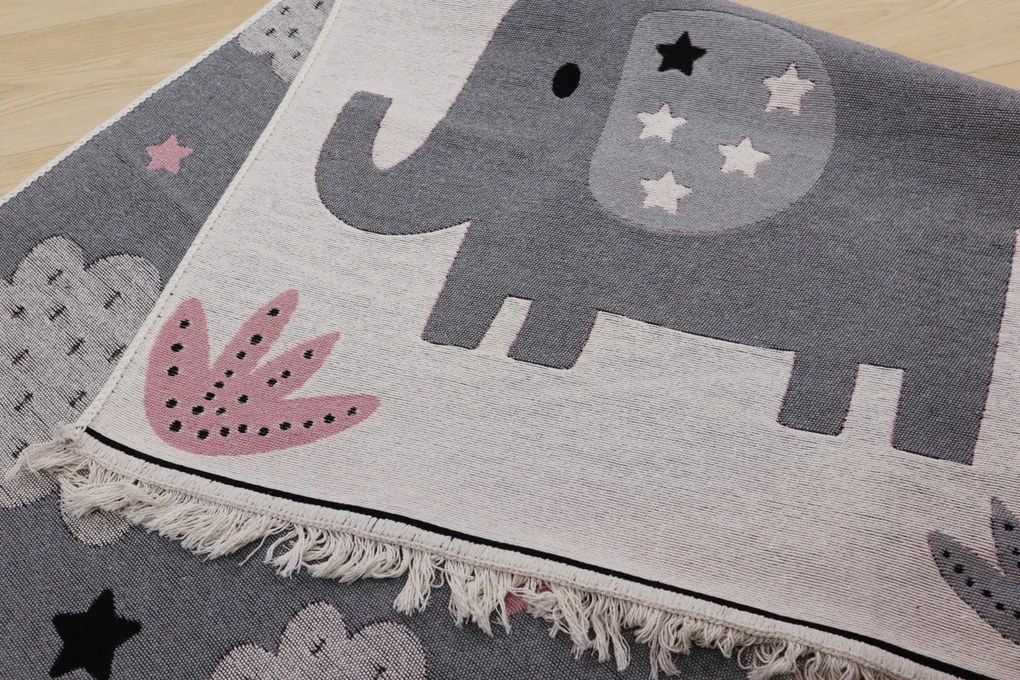 Praktik home, TRHÁK: Detský kusový koberec Natur Slony, 120x170, šedá, detská izba