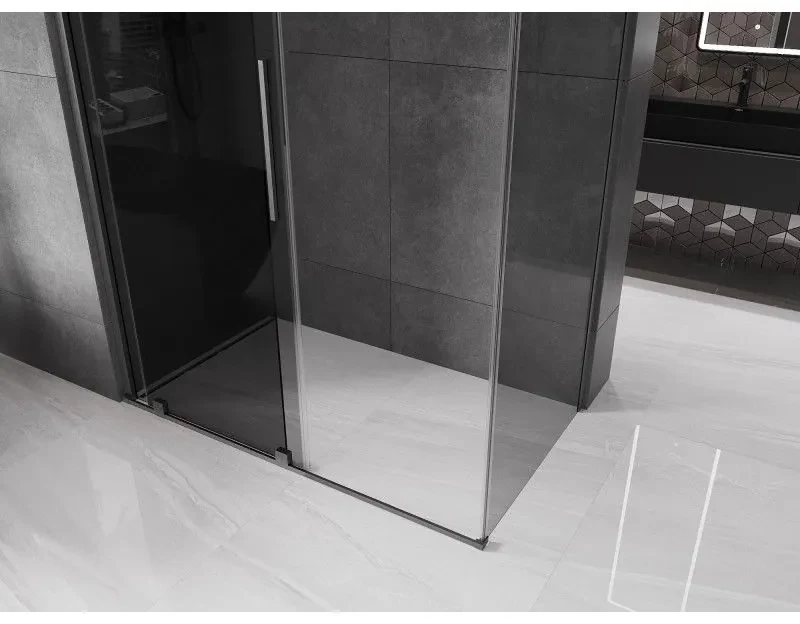 Mexen Velar, sprchový kút s posuvnými dverami 130 x 75 cm, 8mm šedé sklo, grafit brúsený, 871-130-075-41-66