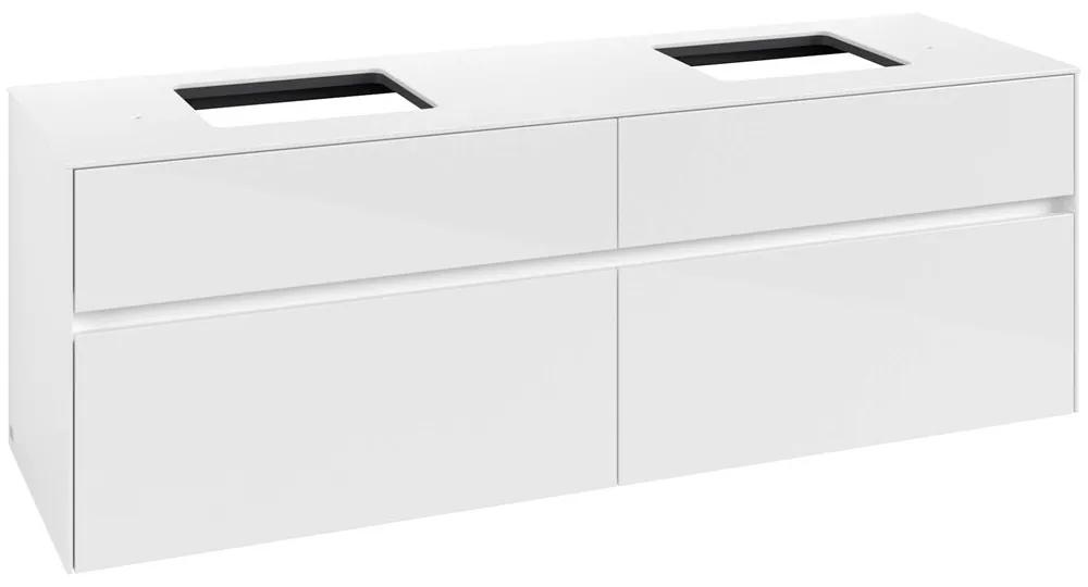 VILLEROY &amp; BOCH Collaro závesná skrinka pod dve umývadlá na dosku, 4 zásuvky, 1600 x 500 x 548 mm, Glossy White, C13700DH