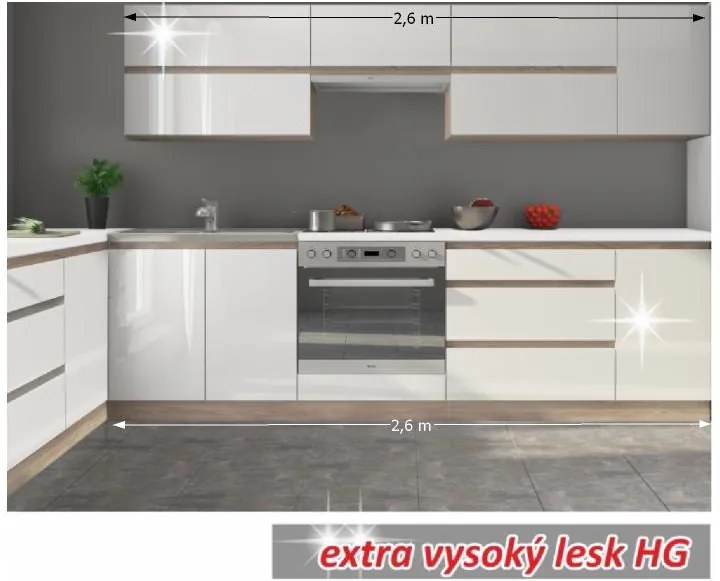 KONDELA Line White 260 kuchyňa biela / dub sonoma