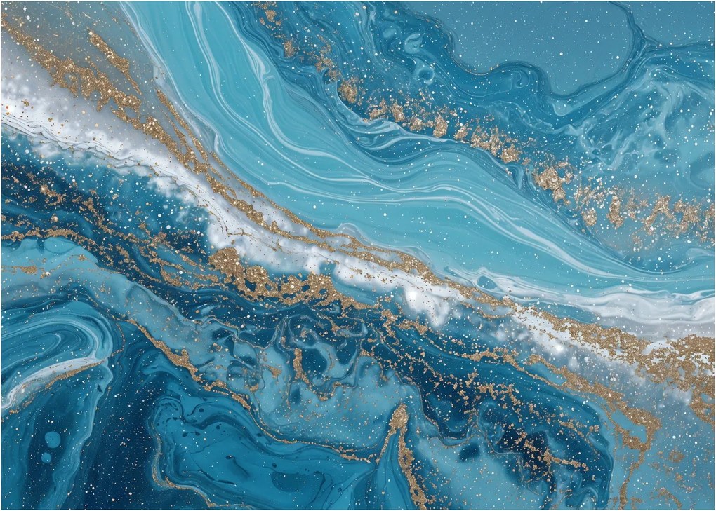 Obraz - Bledomodrý mramor so zlatom I. (70x50 cm)