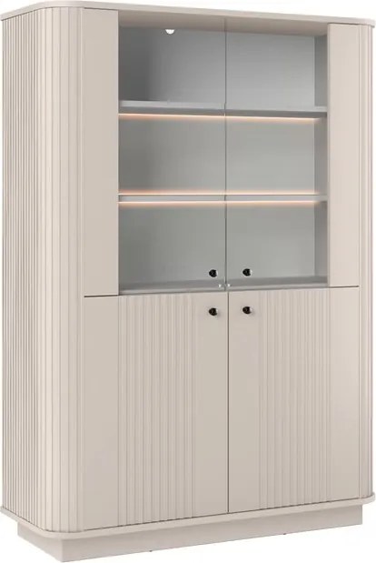 Vitrína Vesper 103 cm štvordverová na sokli - kašmír / čierne úchytky