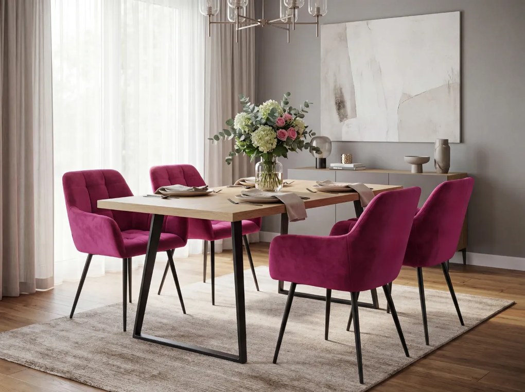 Tmavoružové jedálenské kreslo LOREN VELVET s čiernymi nohami