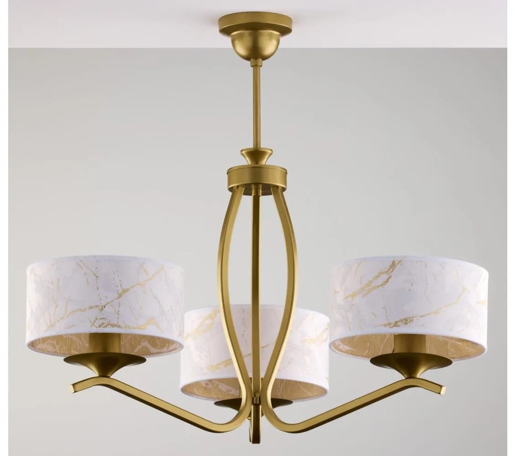 Jupiter 2109 - Luster na tyči KASZMIR 3xE27/15W/230V biela/zlatá/mramorový dekor