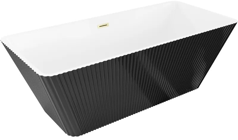 Mexen Tava, voľne stojaca ryhovaná vaňa 170 x 75 cm, biela-čierna, zlatý matný prepad, 52851707575-55