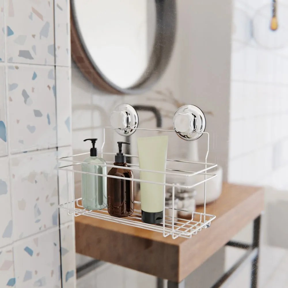 Samodržiaca kovová kúpeľňová polička v striebornej farbe Bestlock Bath – Compactor