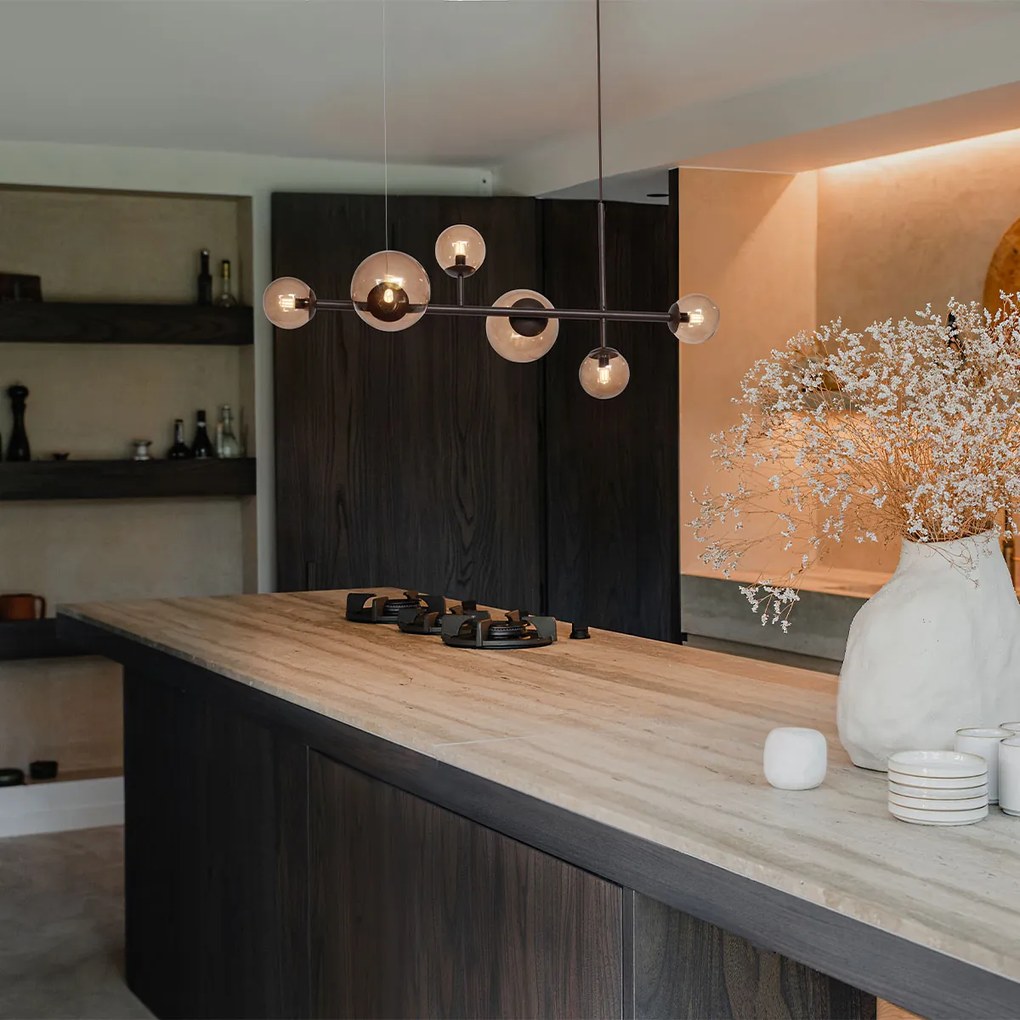 Hotelová elegantná závesná lampa tmavý bronz s bronzovým sklom 6-svetiel - Monaco