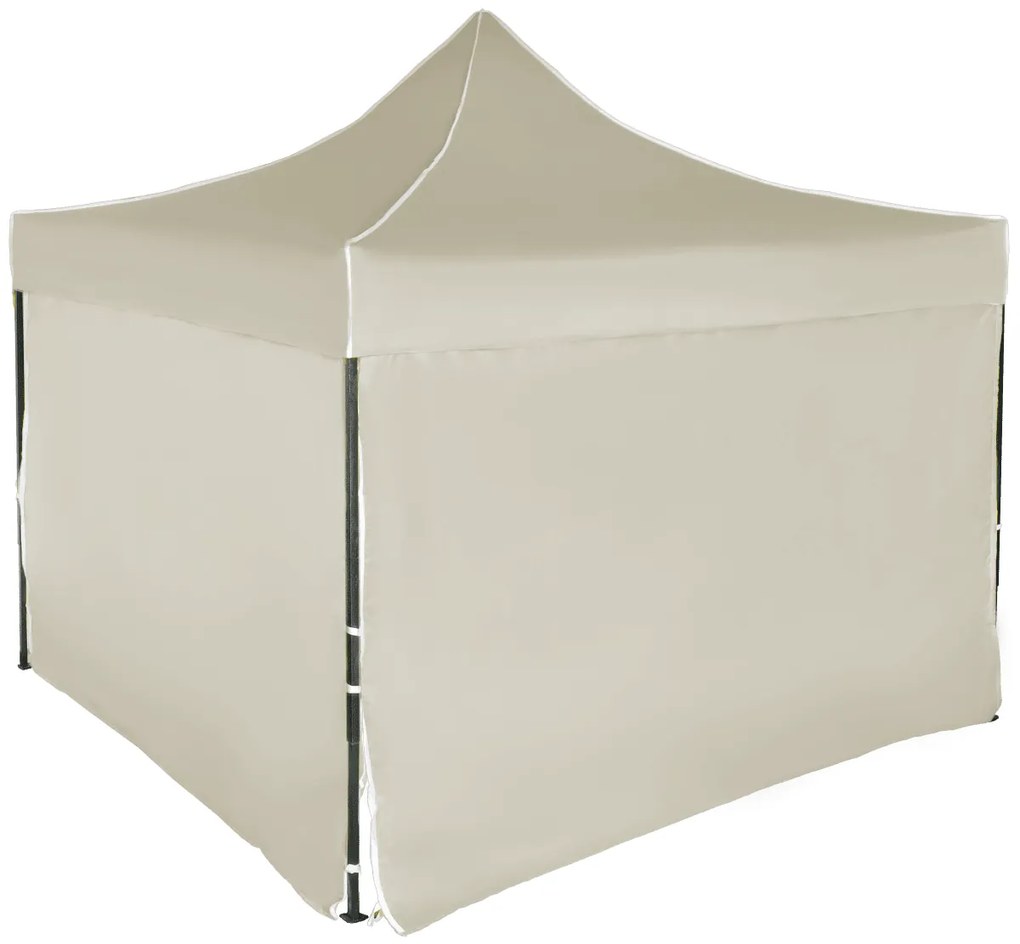 Rýchlorozkladací nožnicový stan 3x3m – oceľový, 4 bočné plachty, Béžová