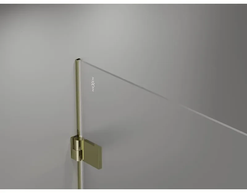 Mexen Lunar-B L, sklápací sprchový kút ľavý 70 x 70 cm, 8mm číre sklo, zlatý profil, 832L-070-070-50-00-L