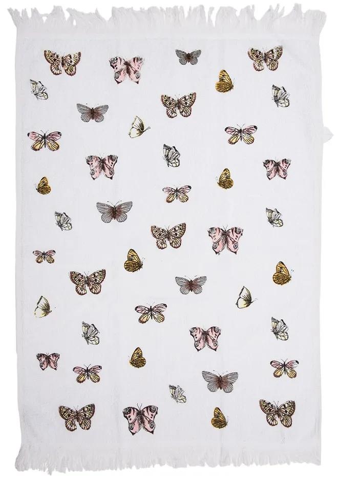 Biely froté kuchynský uterák s motýlikmi Butterfly Paradise - 40*66 cm