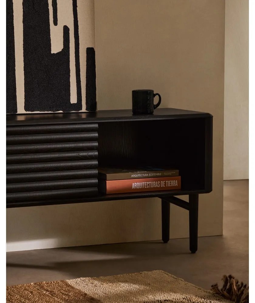 Čierny TV stolík v dekore duba 200x57x35 cm Lenon – Kave Home