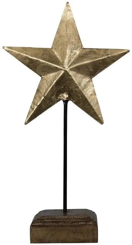 Dekorácia zlatá antik kovová hviezda na drevenom podstavci - 19*10*35cm