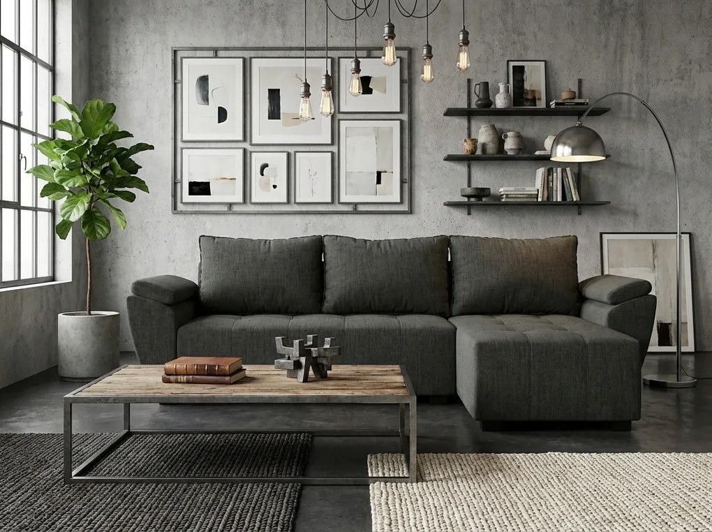 Rozkladacia obojstranná sedacia súprava do L LIVARO 251x140 cm, tmavosivá