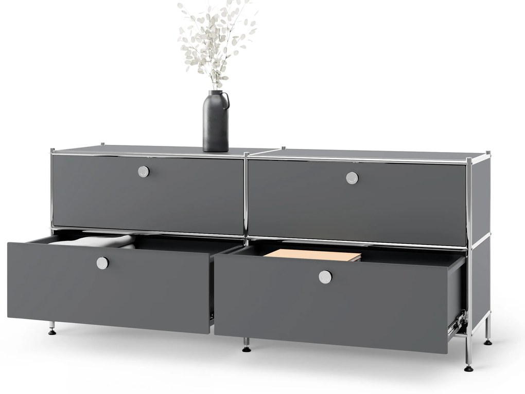 Kovová nízka skrinka »CN3« so 4 zásuvkami, šedá