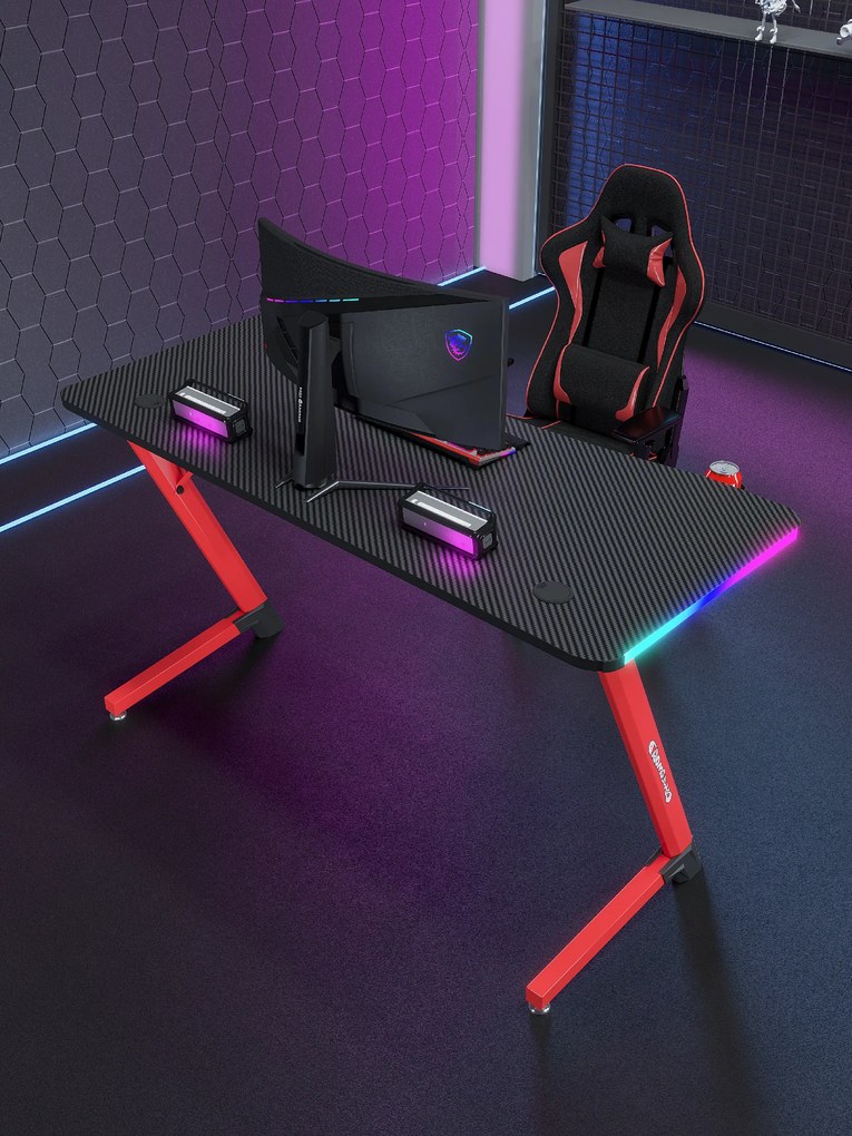 Herný stôl s podsvietením BG01 čierno-červený 140 cm