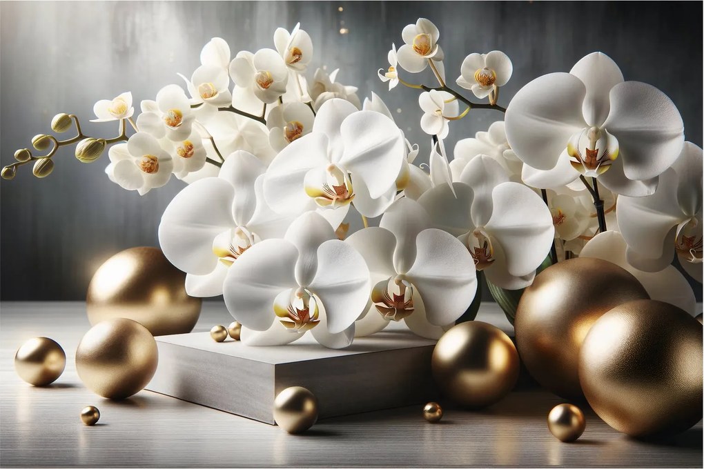 Obraz - Orchidea a zlaté gule (90x60 cm)
