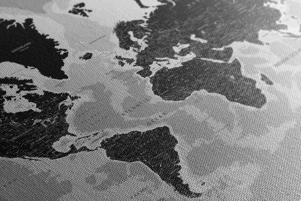 Obraz podrobná mapa sveta v čiernobielom prevedení