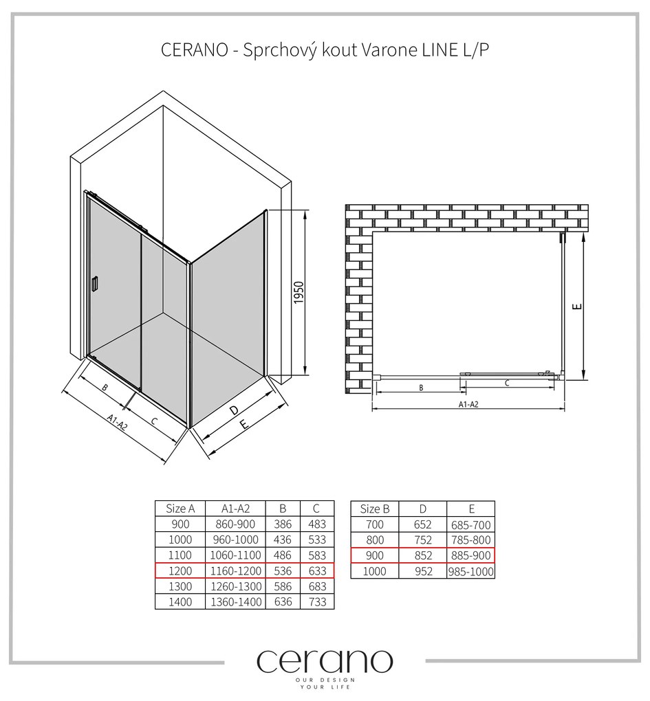 CERANO - Sprchovací kút Varone LINE Ľ/P - chróm, transparentné sklo - 120x90 cm - posuvný, CER-CER-DY505-90109