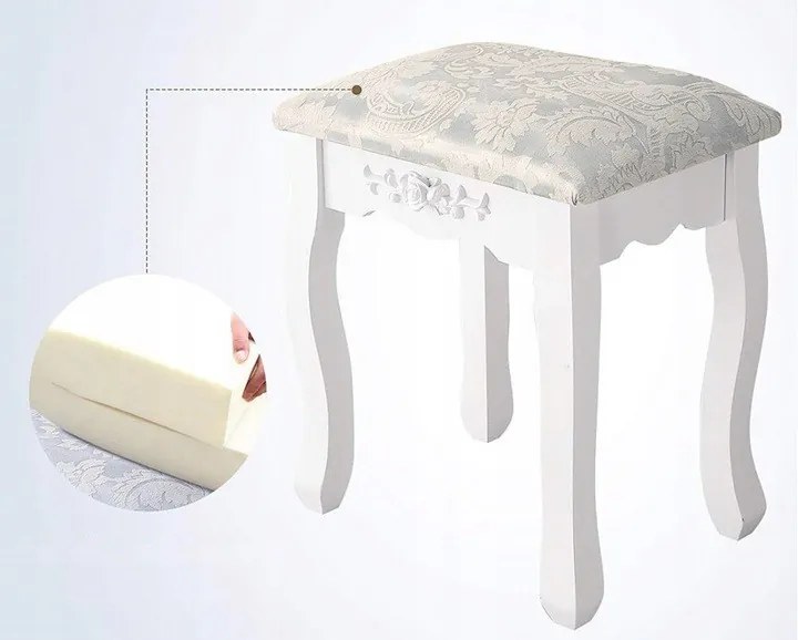 Kozmetický stolík bielej farby s veľkým zrkadlom