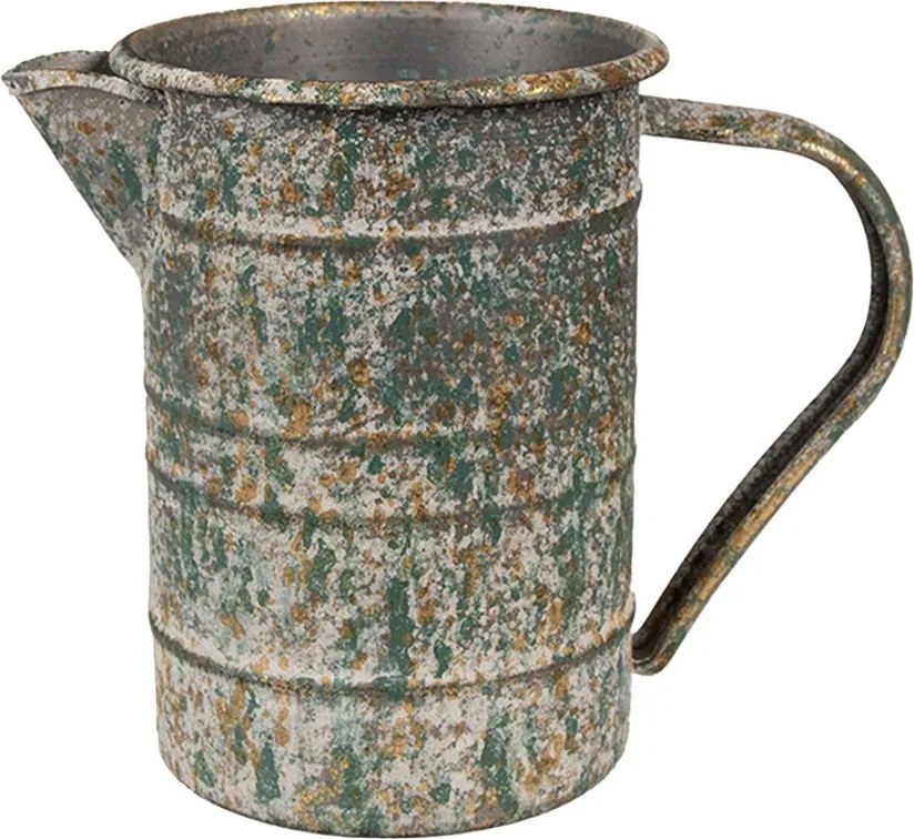 Šedý antik plechový dekoračný džbánok so zlatou patinou - 19*10*15 cm