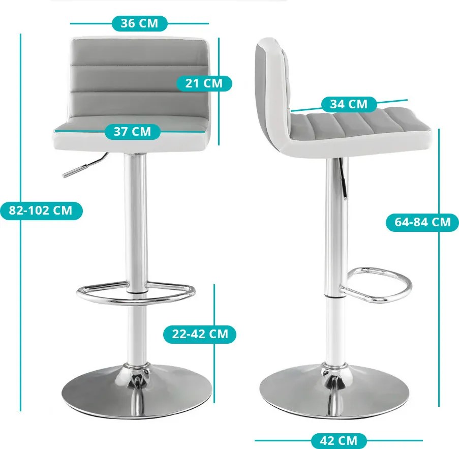 2-dielna nastaviteľná otočná barová stolička, sivá