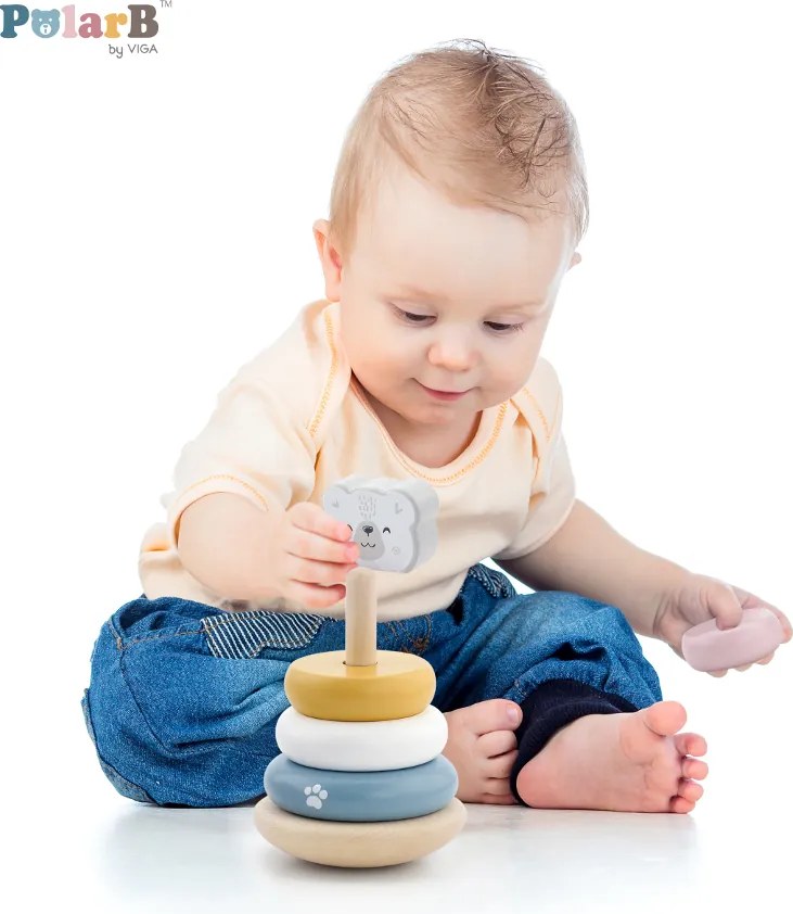 Stohovacia pyramída s medvedíkom v pastelových farbách