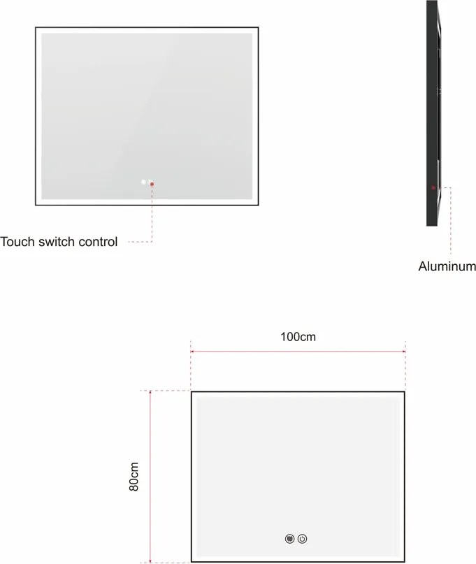Erga Samira, LED zrkadlo 100x80cm v čiernom ráme, 2760 lm, 3 farby svetla, predné osvetlenie, ERG-V01-SAMIRA-1080-BK
