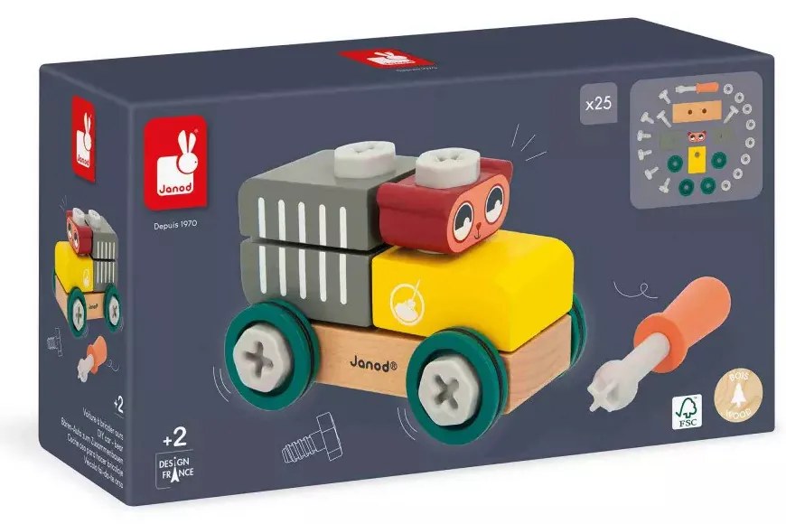 BricoKids - Drevené autíčko na zostavenie - medvedík