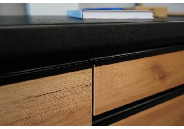 Kuchynská linka MARINA 240 cm dub craft/lesklá čierna