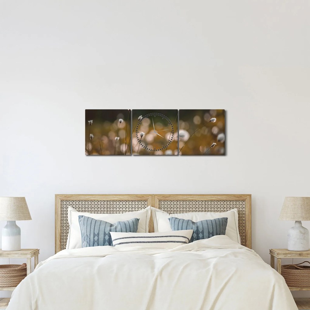 Obraz - Lúka s cottongrass N⁰2 (s hodinami) (90x30 cm)