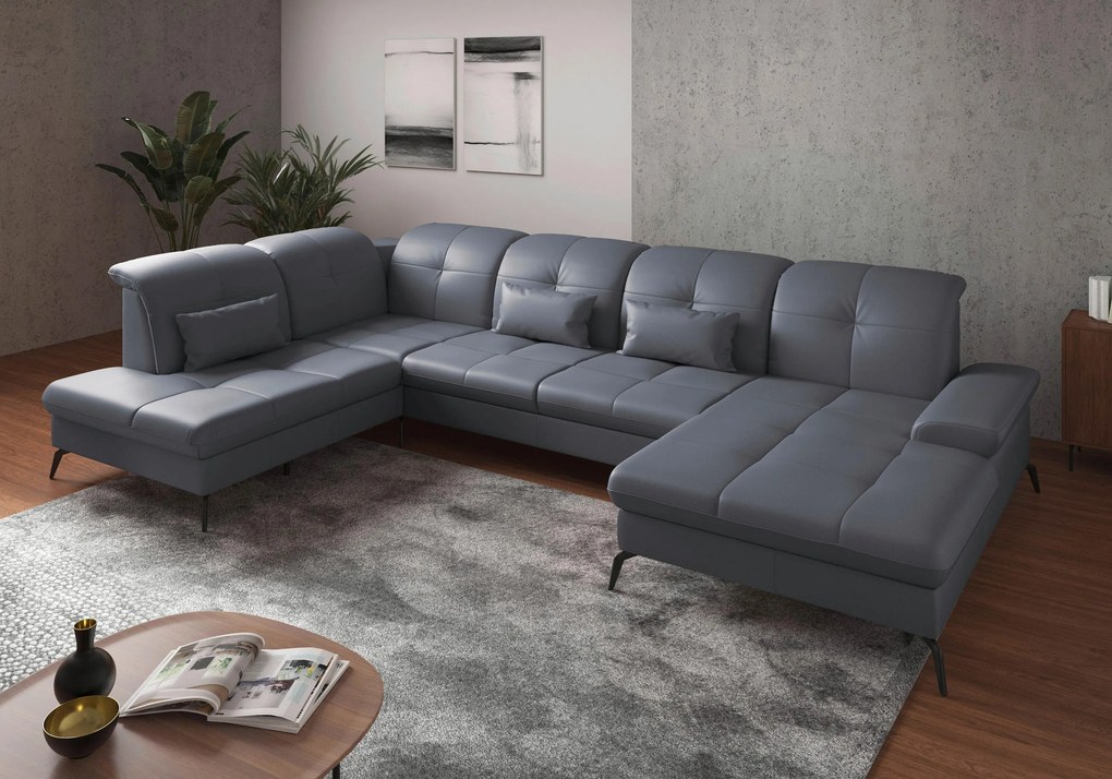 XXXLutz SEDACIA SÚPRAVA, textil, koža, sivomodrá Sit & More - Sedačky - 00014401174W